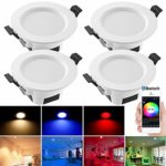 Smart Led Downlight Kit, FVTLED 4pcs Wireless Bluetooth 5W Dimmable Recessed Spot RGBWC Multicolor Color 5 in 1 Ceiling Spotlight