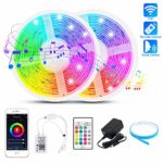LED Strip Lights 32.8FT, WiFi 5050 RGB 300 LEDs Music Sync Color Changing Rope Tape Lights Outdoor Waterproof Smart Flexible Dimmable LED Strip Light Remote Alexa App Control Indoor for iOS Android
