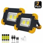 LED Portable Work Lights, XQOOL Super Bright Rechargeable COB Flood Lights Waterproof Work Light with Stand Built-in Power Bank Job Site Light Indoor Outdoor Multi-Purpose Lights (L812Y-2PACK)