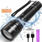 Zpose Tactical LED Flashlight USB Rechargeable Handheld Bright, Rope, Belt Clip, Rotating Zoom, Hidden Strobe SOS(18650 Battery Included) IP67 waterproof,7 Modes For(Outdoor/Camping And Emergency Use)