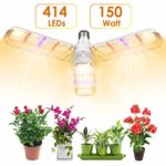 LVJING 150w LED Grow Light Bulb with 414 LED’s Foldable Sunlike Full Spectrum Grow Lights for Indoor Plants, Vegetables,Greenhouse & Hydroponic Growing, Grow lamp with Protective Lens | E26/E27 Socket