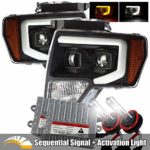 AlphaRex 6000K Xenon/Black 09-14 For Ford F150 LED Tube Dual Projector Headlights with Switchback DRL/Sequential Signal/Activation Light