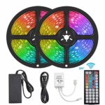 Flykul LED Strip Lights, 32.8ft/10m SMD 5050 RGB 300 LEDs IP65 Waterproof Tape Light Light Strip with 44-Key RF Remote Controller Double Sided Adhesive for Home Kitchen Room