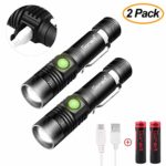 Goreit Rechargeable Flashlight，LED Tactical Flashlights,Super Bright 800 lumens Portable Torch,Zoomable,Waterproof,3 Modes Pocket Sized Clip Light with 18650 for Camping, Hiking, Emergency (2 pack)