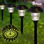 Solar Lights Bright Pathway Outdoor Garden Stake Glass Stainless Steel Waterproof Auto On/off White Wireless Sun Powered Landscape Lighting for Yard Patio Walkway Landscape In-Ground Spike Pathway