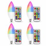 JandCase Candelabra E12 Base RGB Bulb, 3W Christmas LED Color Changing Light Bulbs(17 Color Choices), Warm White&Cool White, Dimming&Timing by Remote Control, Holiday Party Decor for Home, 4 Pack