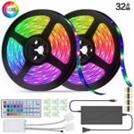 Led Strip Lights, 32.8ft 5050 RGB LED Light Strip Kit with 44Keys IR Remote Control 12V/3A DC Power Supply Flexible Color Changing&Waterproof for Home Kitchen Christmas Indoor Car Decoration