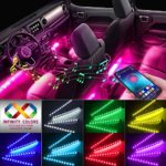 Car Interior Lights, Caferria Car LED Strip Light 4pcs 48 LED App Controller Waterproof Multi DIY Color Music Under Dash Car Lighting Kits with Sound Active Function for Smart Phone, Car Charger DC 12