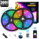 WiFi LED Strip Lights 32.8ft, Voice Control Work with Alexa Echo Google Assistant, Smart App Control 5050 RGB Light Strip Kits Music Sync for Home Garden Party Bar, IP65 Waterproof