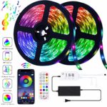 GUSODOR LED Strip Lights RGB Strips 32.8ft Tape Light 300 LEDs SMD5050 Waterproof Music Sync Color Changing + Bluetooth Controller + 24Key Remote Control Decoration for Home TV Party – APP Controlled