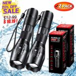 Aukelly LED Flashlight 2 Pack Tactical XML-T6 Flashlights Set High Lumens,Zoomable,5 Modes,Waterproof,Handheld Flashlight for Camping,Cycling,Emergency Flashlights 2 Pack