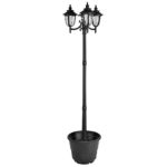 Sun-Ray 312010 Hannah 3-Head Solar LED Lamp Post & Planter, Dual Amber/White Light Switch, Batteries Included, 7′, Black