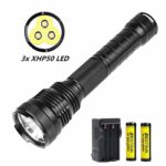 BESTSUN 3x CREE XHP50 LED Flashlight, Super Bright 10000 Lumen Tactical Flashlight 5 Modes Waterproof Handheld Flashlight Torch Lamp for Campingwith Rechargeable Batteries and Charger