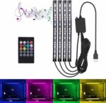 SEAMETAL Car LED Strip Lights, 4pcs 48 USB LED Interior Lights, MultiColor Music Car Strip Light Under Dash Lighting Kit with Sound Active Function and Remote Controller, DC 5V (Remote Control)