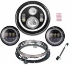 ANR 7″ Black Harley Led HALO Headlight + 2Pcs 4.5 Inch LED HALO Fog Driving Light -DRL + TURN SIGNAL- Auxiliary Lamp with Bracket Adapter Ring for Harley Davidson Motorcycle