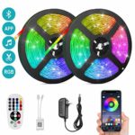 VAZILLIO LED Strip Light 32.8ft RGB 5050 LEDs Light Strip Kits Color Changing Mood Lighting Strips DIY Cutting Design IP67 Waterproof with Bluetooth Controller Sync to Music for Bar Home Party Decor