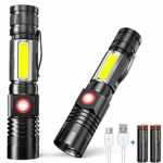 USB Rechargeable Flashlight, LED Magnetic Flashlight 1000 Lumen Bright & COB Work-Light, Pocket-Sized with Belt Clip, Zoomable 4 Light Modes for EDC Cycling (18650 Battery Included)