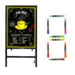 Woodsam Standing LED Board Sign – First Illuminated Easel with Neon Chalk Marker – Rustic Steel Vintage Decor for School, Wedding, Bar, Restaurant, Kitchen, and Home