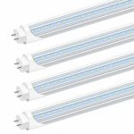 JESLED T8 T10 T12 4FT LED Light Bulbs, 6000K Cool White, Clear Cover, 24W(40-65W Equivalent) 3000LM, V-Shaped, Replacement Fluorescent Bulbs, Ballast Bypass, Dual-end Powered, Bi-Pin G13 Base(4-Pack)