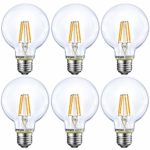Dimmable LED Edison Light Bulb, G25 Globe Shape, Clear Glass, 60W Equivalent, 2700K Soft White, E26 Standard Base, UL Listed, 6-Pack