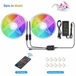 LUNSY RGB LED Light Strip Music Sync, Dimmable Strip Lights with Remote, 32.8 ft/10m, 12V, Waterproof, Multicolor Rope Lights Outdoor, Sound Activated, Dream Color, 300 LED 5050