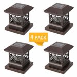 Twinsluxes Fence Post Cap Light, LED Solar Lights for Deck Posts, Solar Post Caps Light Outdoor for 3.5×3.5/4×4/5×5 Posts, Wood or Vinyl Fence Deck Post, Warm Light 4 Pack, Brown