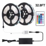 LED Strip Lights, 32.8ft/10m RGB Color Changing Light Strip Kit with Remote Control for Home, Bedroom, TV, Ceiling Decoration, Bright 5050 LEDs, Cutting and Waterproof Design, Easy Installation-DC 24V
