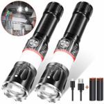 Led Rechargeable Flashlight, Magnetic Flashlight 360° COB Light (18650 Battery Included), Super Bright Zoomable Water-Resistant 4 Light Modes for Camping Hiking Emergency (2 pack)