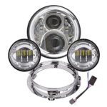 7 Inch LED Headlight with 4.5 Inch Matching Passing Lights for Harley Davidson Classic Electra Street Glide Fat Boy Road King Heritage Softail with Bracket Mounting Ring Motorcycle Headlamps