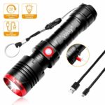 Wsky Rechargeable Flashlight, S3000 High Lumens LED Tactical Flashlight, (7500mAh 26650 Rechargeable Battery included) Multi-modes, Zoomable, Water Resistant, Perfect For Biking Hiking Emergency