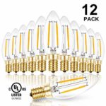 Hizashi Fully Dimmable 90+ CRI 2W LED Candelabra Bulb 2700K Warm White, 20W 25W Equivalent 200 Lumen E12 Base LED Bulbs, B10 Clear Glass Bulb, 360 Degrees Beam Angle, UL Listed,12 Pack