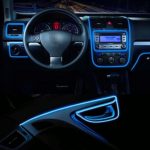 Car Interior Light Strip, 12V Neon Atmosphere Glowing Strobing Electroluminescent Light Glowing EL Wire Cable for Car Door/Console/Seat/Dash Board Decoration (3M Blue)