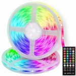 LED Strip Lights, 32.8ft/10m Music Sync RGB Rope Lighting IP65 Waterproof SMD 5050 Color Changing Full Kit with 40 Keys IR Romote Controller for Home, Bedroom, Kitchen, 12V Power Supply