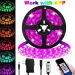 LED Strip Lights with APP Control, Strip Tape Lights 16.4ft/5m Plug in RGB Color Changing Lighting 150 LED 5050 Strip Rope Light with Bluetooth Remote Dimmable Mood Lighting for Home TV Kitchen Decor