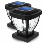 Home Zone Security Solar Post Cap Lights – Decorative Glass LED Outdoor 4×4 (3.5 x 3.5 in.) Post Lights, Black