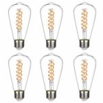 Dimmable Vintage LED Edison Bulbs, Warm White 2700K, Antique Flexible Spiral LED Filament Light Bulbs, 8W Equivalent to 60W, ST19(ST64) 800LM E26 Medium Base, Clear Glass (8W-2700K-6 Pack)