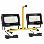 Olafus 120W LED Work Lights, 13000LM Job Site Lights, IP66 Waterproof Construction Lighting with Detachable Stand, Dual 60W Flood Lights with 2 Plugs for Construction Site Jetty Workshop, 5000K