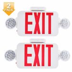 【2 Pack】UL Certified LED Round Emergency Light Exit Sign Hardwired Compact Combo with 2 Adjustable Head Lights,Red Emergency Exit Lighting Commercial Grade High Output