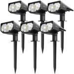 LITOM 12 LED Solar Landscape Spotlights, IP67 Waterproof Solar Powered Wall Lights 2-in-1 Wireless Outdoor Solar Landscaping Light for Yard Garden Driveway Porch Walkway Pool Patio 6 Pack Cold White