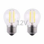 OPALRAY 2W LED Mini Globe Bulb, AC 12V, DC 12V, Dimmable with DC Dimmer, E26 Medium Base, 2700K Warm White Light, 25W Incandescent Replacement, Solar System 12 Volts Battery Power, 2 Pack
