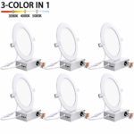 150W Equivalent 6 Inch Ultra-slim Canless LED Recessed Lighting with Junction Box 15W, 1400LM, 3 Color Temperature Switchable 3000K | 4000K | 5000K, Dimmable LED Downlight Ceiling Light 6in, Pack of 6