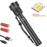 Rechargeable Tactical Flashlight, 90000 Lumens Water Resistant Camping Flashlight,Super Bright Portable Outdoor Torch Light Zoomable Flashlight with Power Display BLACK