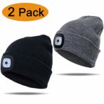 Tutuko LED Beanie Cap Lighted (2 Pack), USB Rechargeable 4 LED Headlamp Cap, Unisex Warm Winter Knitted Hat with LED Flashlight for Hiking, Biking, Camping, Auto Repair, Walking at Night
