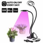 Led Grow Lights XRZT 30W Plant Light Auto ON&Off Timing, Upgraded 5-Level Dimmable Grow Lamp, 60 LED Grow Light Bulb Full Spectrum, Plant Lamp with Adjustable Goose-Neck for Seedling Growing Blooming