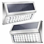 Upgraded 30 LED Solar Step Lights JACKYLED Outdoor Solar Stair Lights Waterproof Solar Powered Deck Lights Stainless Steel Cool White Light Security Lights for Path Fence Patio Wall Dock 2-Pack