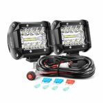 Nilight LED Light Bar 2PCS 60W 4 Inch Flood Spot Combo LED Work Light Pods Triple Row Work Driving Lamp with 12 ft Wiring Harness kit – 2 Leads,2 Year Warranty