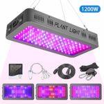 1200W LED Grow Light with Veg/Bloom Double Switches, Full Spectrum LED Grow Lamp for Indoor Plants Veg and Flower, with Thermometer Humidity Monitor,with Adjustable Rope,with Hanging Hook