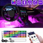 Interior Car Lights Multicolor Music Car LED Strip Light, Waterproof Underdash Lighting Kits with Sound Active Function and App Controlled Car led lights interior with USB Port, 4pcs 48 LED, DC 12V