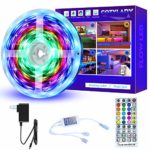 Dreamy Color LED Strip Lights – 16.4ft/5M Music Sync RGB LED Light Strip with Remote – Rainbow Color Chasing LED Tape Lights- Waterproof Flexible Strip Lights 5050SMD 150LED Rope Lights Full Kit