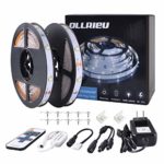 ollrieu 50ft LED Strip Lights,Dimmable,Daylight White 6000K,12V Tape Light,Connectable,Cuttable,450 Units 2835 SMD with UL Listed Power Adapter RF Remote,Flexible LED Ribbon,Under Cabinet Lighting